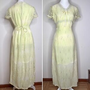 Vintage Butter Yellow Floral Maxi Dress Earthy Fairy Babydoll Church Sweet Girly
